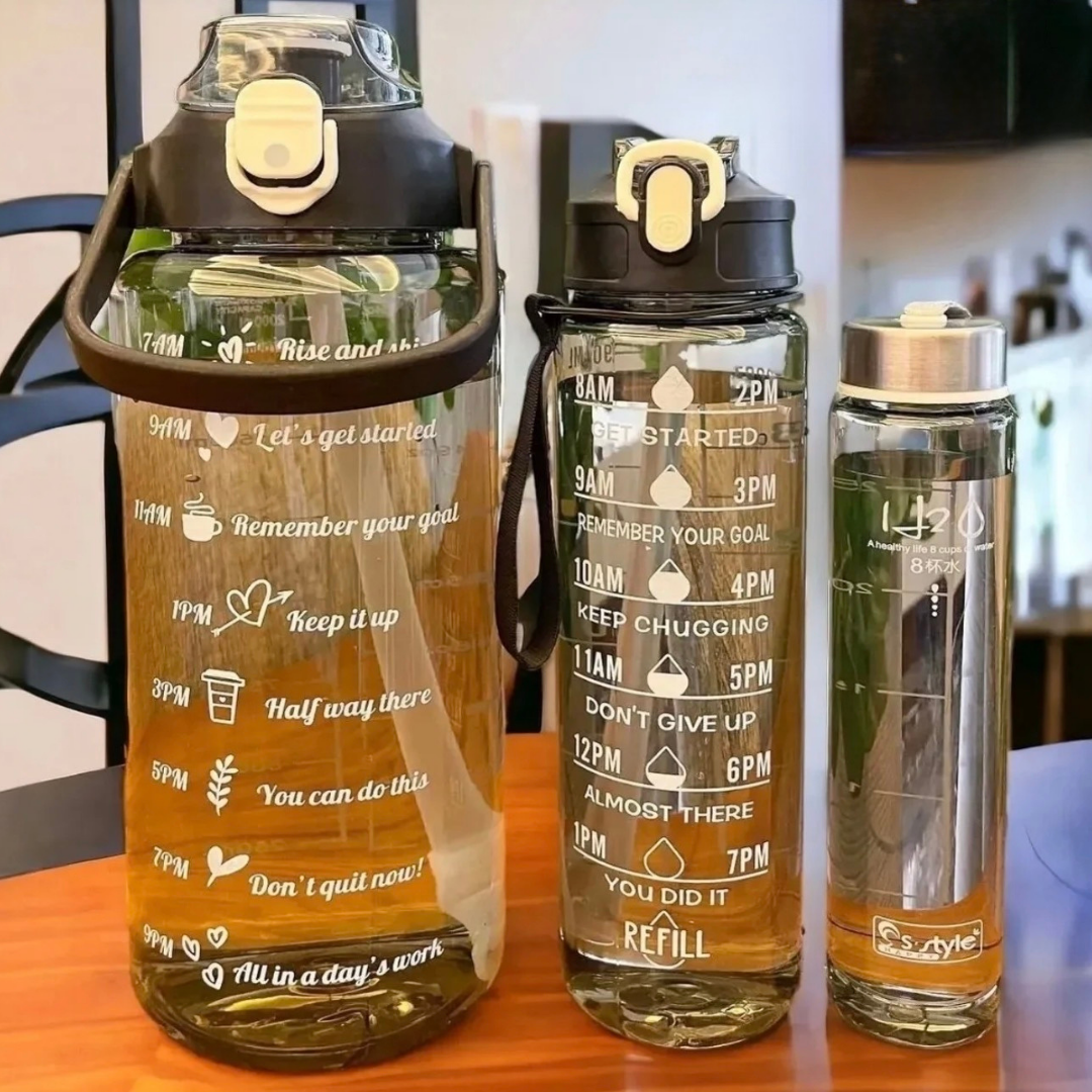 3'lü Şeffaf Motivasyonel Su Matarası